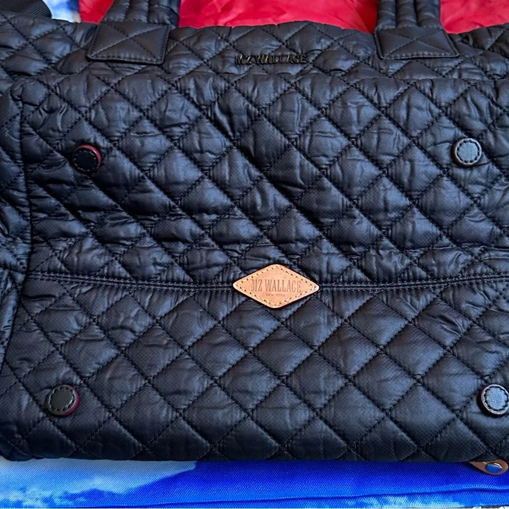 MZ Wallace Black Quilted 'give a damn' Tote with Red Accent - Picture 2 of 6